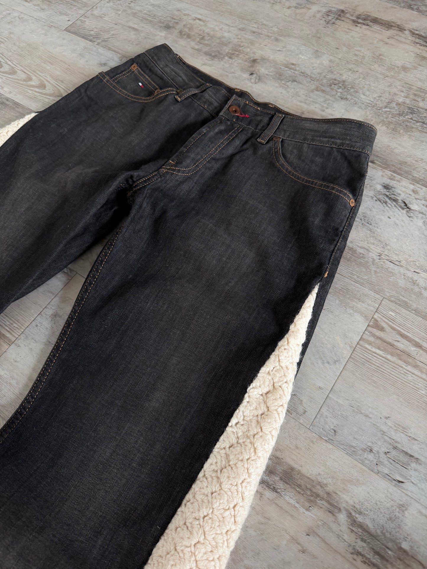 crochet flared denim
