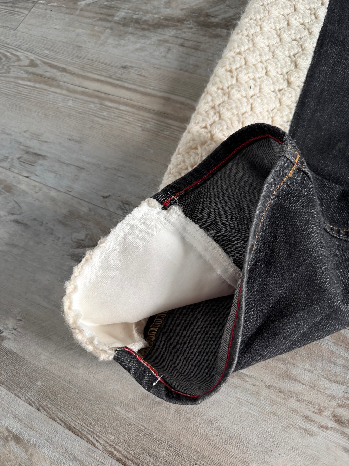 crochet flared denim