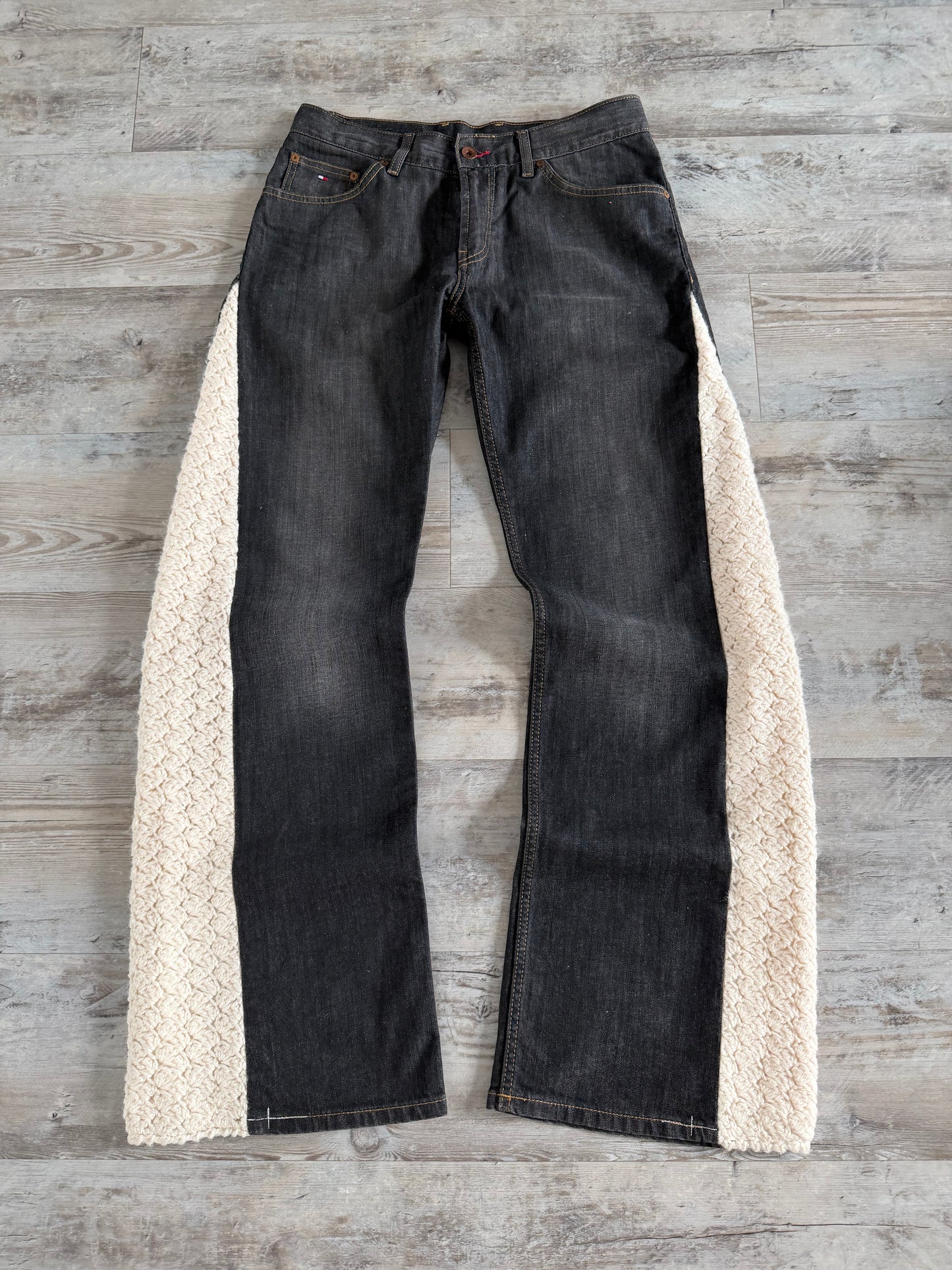 crochet flared denim