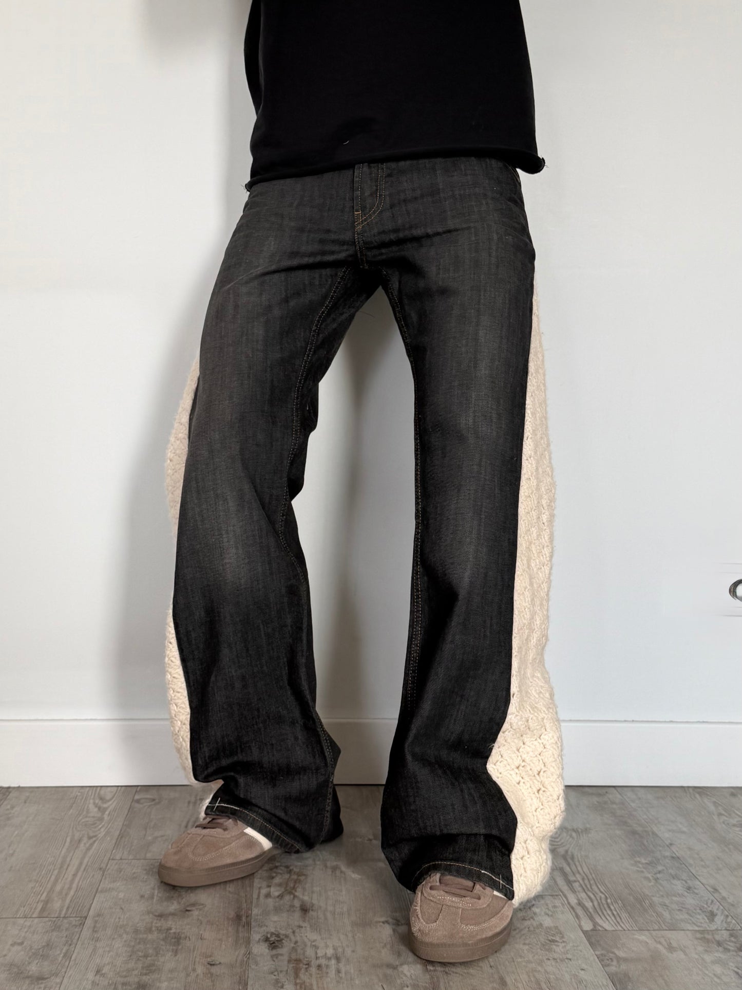 crochet flared denim